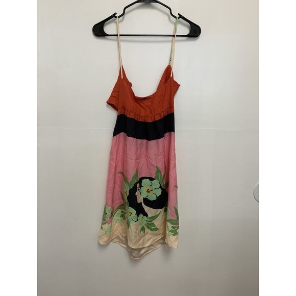 ADRIANA DEGREAS Pink Green Silk Cut Out Mini Dress Size Small - Picture 2 of 4